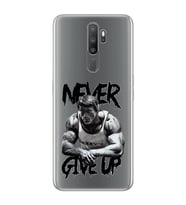 Oppo A5 2020 / A9 2020 Uyumlu Arnold Fitness Never Give Up Desenli Şeffaf Telefon Kılıfı