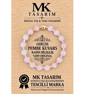 GERÇEK PEMBE KUVARS BİLEKLİK MK.7000.880- RAHATLIK-DİNGİNLİK-ENERJİ- STRES BİLEKLİĞİ