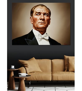 Siyah Beyaz Atatürk Portresi Dekoratif Kanvas - Mdf Ahşap Tablo