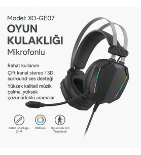 GE07 RGB Işıklı Mikrofonlu Oyuncu Kulaklığı – 3D Surround Ses, PC Uyumlu Kablolu