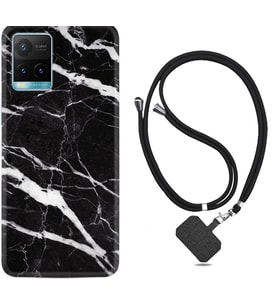 Vivo Y11S Y21S Y20 Y20S Y70 Kılıf Boyun Askılı Silikon Siyah Şerit Mermer 1318