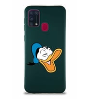 Samsung Galaxy M31 Soft Premier Kapak Donald Duck-E Tasarımlı Silikon Kılıf - Yeşil (Şeffaf)