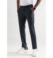 Ecer Slimfit Bitik Kareli Boru Paça Kışlık Erkek Kumaş Pantolon (Lacivert)