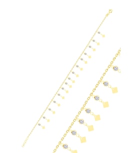 Gümüş altın yaldızlı zirkon taşlı çift sıra dilim pullu halhal SGTL10540GOLD