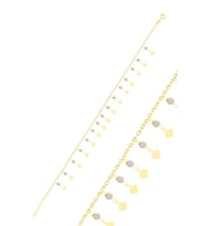 Gümüş altın yaldızlı zirkon taşlı çift sıra dilim pullu halhal SGTL10540GOLD