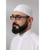Kabartma Desen Örgülü Platinum Namaz Takkesi Beyaz