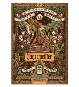 Ahşap Tablo Jagermeister Illüstrasyonu 56 Baharatla (50x70 Cm Boyut)