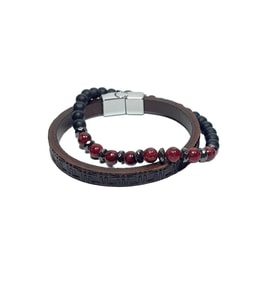 JTSS26BLK1712 HAKİKİ DERİ ALAŞIMLI METAL KİLİT CEYT ONYX ve HEMATİT DOĞALTAŞ KUTULU GARANTİLİ JANTİ KOMBİN BİLEKLİK