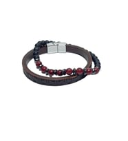 JTSS26BLK1712 HAKİKİ DERİ ALAŞIMLI METAL KİLİT CEYT ONYX ve HEMATİT DOĞALTAŞ KUTULU GARANTİLİ JANTİ KOMBİN BİLEKLİK
