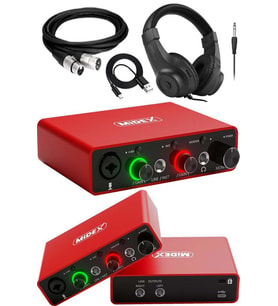Midex GLX-700RD-H Üst Segment Usb Stüdyo Ses Kartı 2 Giriş 2 Çıkış 24bit/192kHz (Kulaklık ve kablo Dahil)