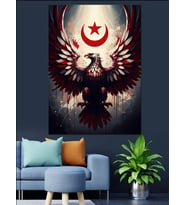 Ay Yıldızlı Kartal Milli Tablo Dekoratif Kanvas - Mdf Ahşap Tablo