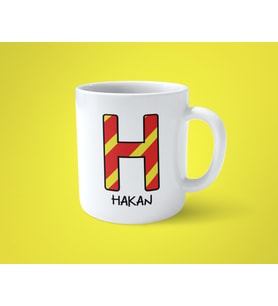 Sarı Kırmızı H Baş Harfli İsimli Baskılı Kupa Bardak