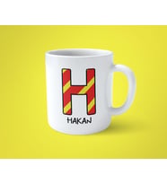 Sarı Kırmızı H Baş Harfli İsimli Baskılı Kupa Bardak