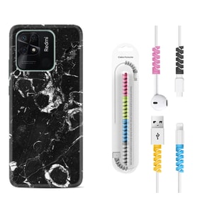 Xiaomi Poco X3 Pro M4 Pro X4 Pro C40 10C Kılıf Kablo Koruma Spiral Silikon Black Hole Marble 1387
