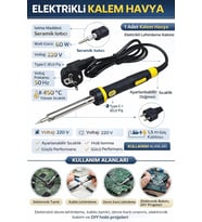 60W Elektrikli Kalem Havya, Hızlı Isınan Lehimleme Kalemi, Elektronik Devre Onarım ve Tamir Havya Aleti, Dayanıklı Metal Uçlu Lehimleme Aracı, Hobi, DIY Projeleri ve Elektrik Tamir İşleri