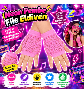 80’ler 90’lar Retro Neon Pembe File Parmaksız Kısa Eldiven 11 cm