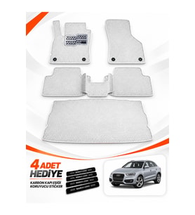 e-biz AUDİ Q3 (2011-2018) Uyumlu EVA Oto Paspas Bagaj Paspası Dahil Metal Topukluklu Beyaz
