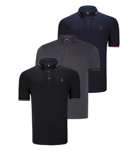 ÜÇLÜ SET T8586 DEWBERRY ERKEK T-SHIRT-SİYAH-LACİVERT-ANTRASİT