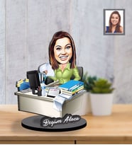 Kişiye Özel İş Kadını Karikatürlü İki Katmanlı Ahşap Biblo Bayan-16-Eco