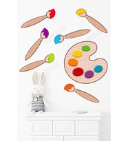 Renkli Boya Paleti Ve Fırçalar Çocuk Ve Bebek Odası Duvar Sticker Kreş Dekoratif Duvar Kağıdı