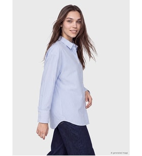 LCW Modest Mavi Çizgili Poplin Kadın Gömlek
