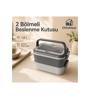 2 Bölmeli Beslenme Kutusu Çatal Kaşık Setli Katlanır Saplı Kilitli 1,8 L