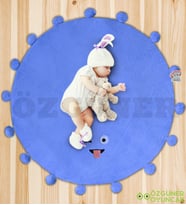 Bebek Oyun Halısı 80 cm Ponponlu ve Ayaklı (%100 Yerli) (Mavi)