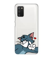Samsung Galaxy A02S Uyumlu Tom ve Jerry Öpücük Desenli Şeffaf Telefon Kılıfı