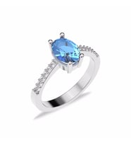 Oval Aqua Taşlı Beyaz Gümüş Yüzük