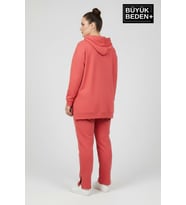 Büyük Beden Kapşonlu NY Newyork Baskılı Tunik ince Sweatshırt SPR26BTK991-1