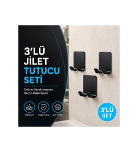 3'lü Yapışkanlı Jilet Tutucu – Delme Gerektirmeyen Banyo Düzenleyici
