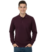 Erkek Büyük Beden Polo Yaka Cepli Selanik Sweatshirt BGL-ST04978 (Mürdüm)
