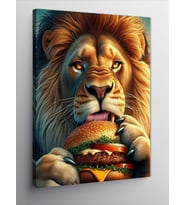 Kanvas Tablo Hamburger Yiyen Sevimli Aslan