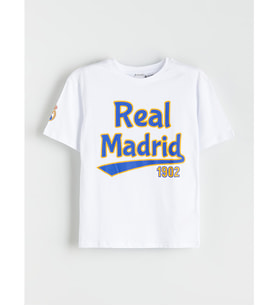 LCW Kids Beyaz Bisiklet Yaka Real Madrid Baskılı Erkek Çocuk Tişört
