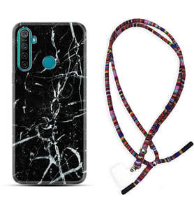 Realme 5i 5 Pro 6i 7 Pro 8 Kılıf Boyun Asklı Rasta Silikon Black Marble 3 1382