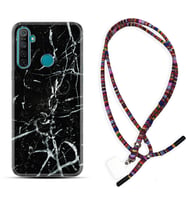 Realme 5i 5 Pro 6i 7 Pro 8 Kılıf Boyun Asklı Rasta Silikon Black Marble 3 1382
