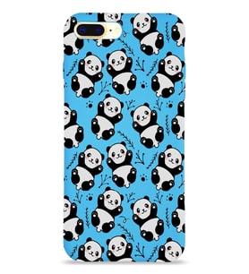Apple iPhone 8 Plus Uyumlu Lansman Kılıf Panda Tasarımlı İçi Kadife Kapak-Mavi (Şeffaf)