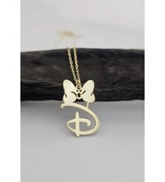 Kişiye Özel 925 Ayar Gümüş Minnie Mouse Detaylı Disney Font Harf Kolye (Gold)