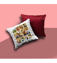 Premium Kişiye Özel 10 Fotoğraflı  Kolaj Yastık Çift Renkli  Saten Kumaş Hediye Paketinde (Beyaz - Kırmızı)