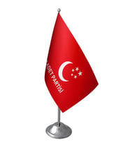 Masa Üstü Saadet Partisi Bayrağı Krom Direk Masa Bayrak Seti