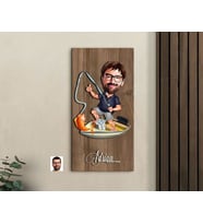 BK Gift Kişiye Özel Balıkçı Karikatürlü Kabartma Figürlü Ahşap Tablo-4, Arkadaşa Hediye, Sevgiliye Hediye, Duvar Dekoru