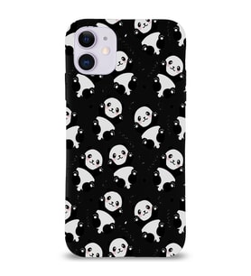 Apple iPhone 11 Uyumlu Lansman Kılıf Panda Tasarımlı İçi Kadife Kapak-Siyah (Şeffaf)