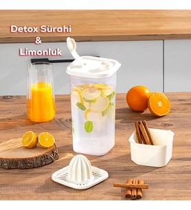 Porsima 06-1109 Detoks Sürahi & Limonluk Şeffaf 1,5 L - Beyaz