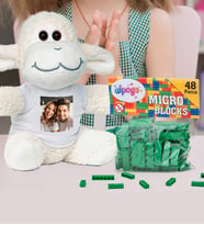 Kişiye Özel Peluş Kuzu Ve Renkli Micro Blocks Lego (Yeşil)