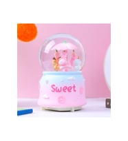 Sevimli Hayvanlar Büyük Boy Kar Küresi Işıklı, Müzikli, Püskürtmeli, Pembe, 16X12