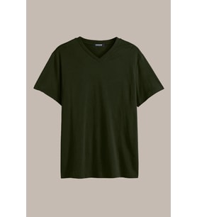 COMEOR Erkek Haki Basıc Slim Fit Pamuklu Kısa Kollu V Yaka T-shirt