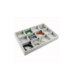 Canada Model Süet Kumaş Gri Renk 34/24 cm 12 Bölmeli Takı Sergileme Çekmece Içi Standı