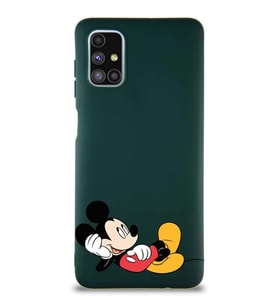 Samsung Galaxy M51 Soft Premier Kapak Mickey Mouse-F Tasarımlı Silikon Kılıf - Yeşil (Şeffaf)