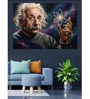 Albert Einstein Ve Atom Enerjisi Dekoratif Kanvas - Mdf Ahşap Tablo