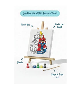 Süper Anne Temalı Boyama Tuvali Şövaleli Boya Seti 20x20 cm